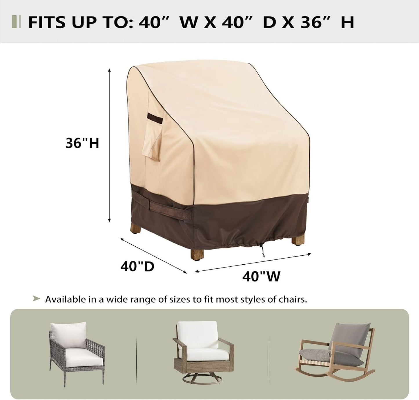 2 Fundas Silla Patio 40x40x36pulg 600d Resistente Agua Caqui