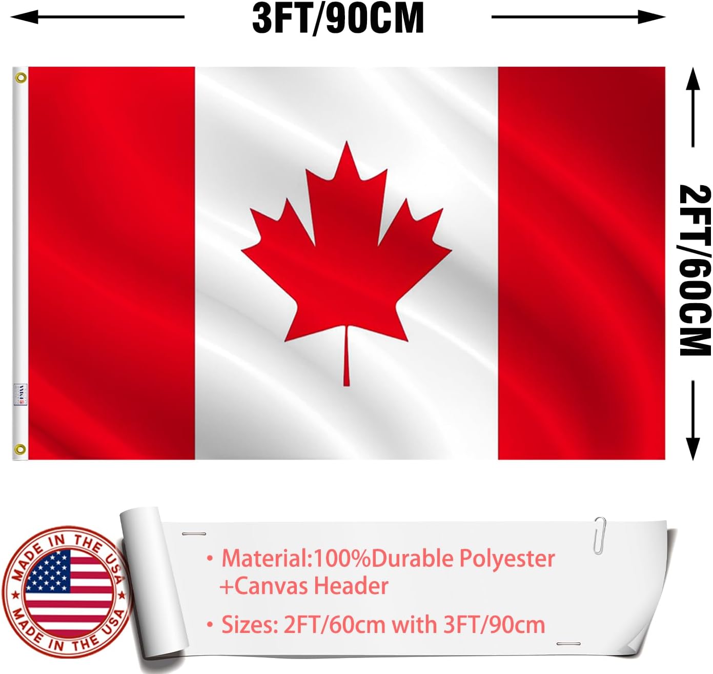 Bandera Canadá 2x3 doble cara resistente color vivo