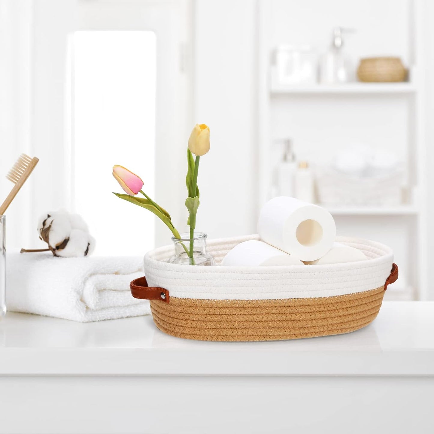 Cesta organizadora baño tejida algodón 13x6.3x4.3