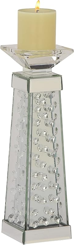 Portavelas cristal 4x4x14 pulg color plateado