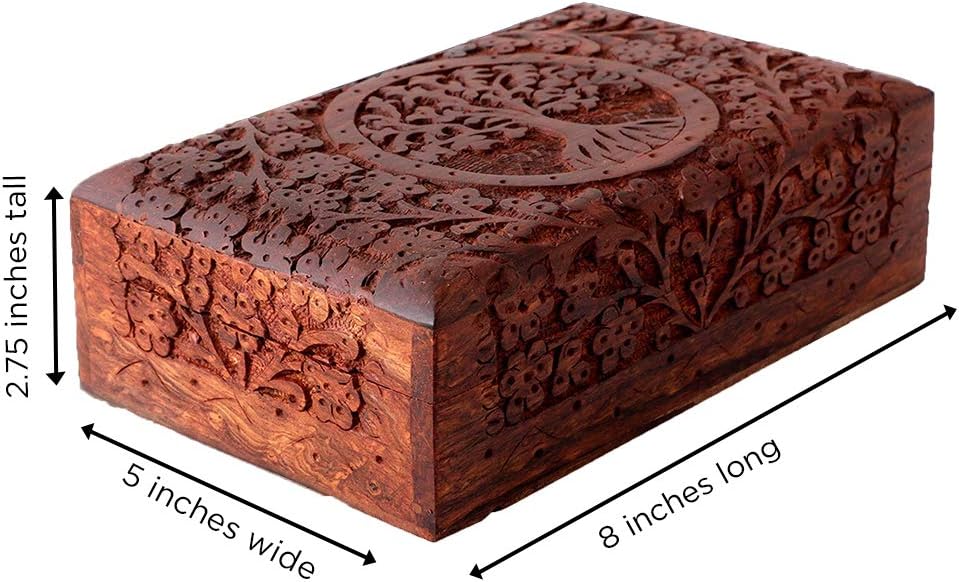 Caja madera recuerdos mini joyero árbol marrón