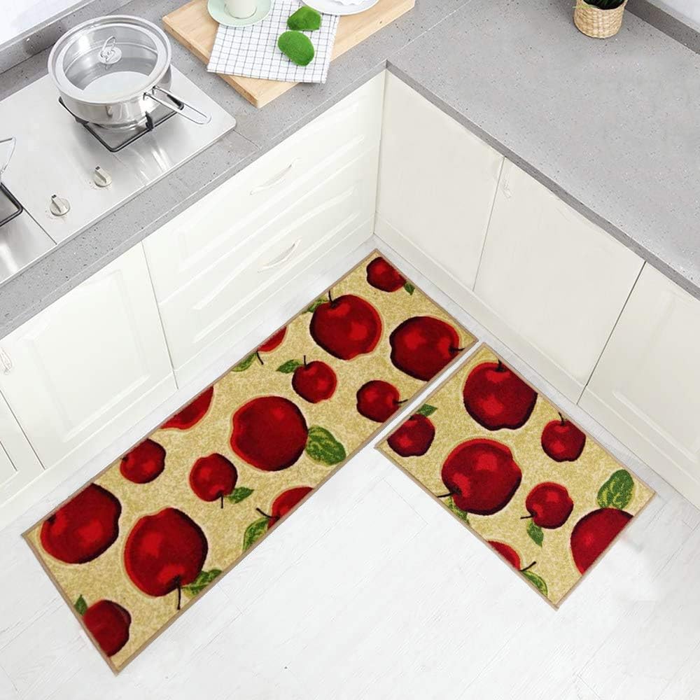 Set 2 Alfombras Cocina Lavables Antiderrap Absorbente Rojo