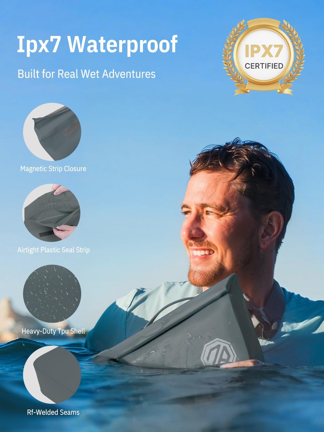 Riñonera impermeable IPX7 2.5L para kayak y playa