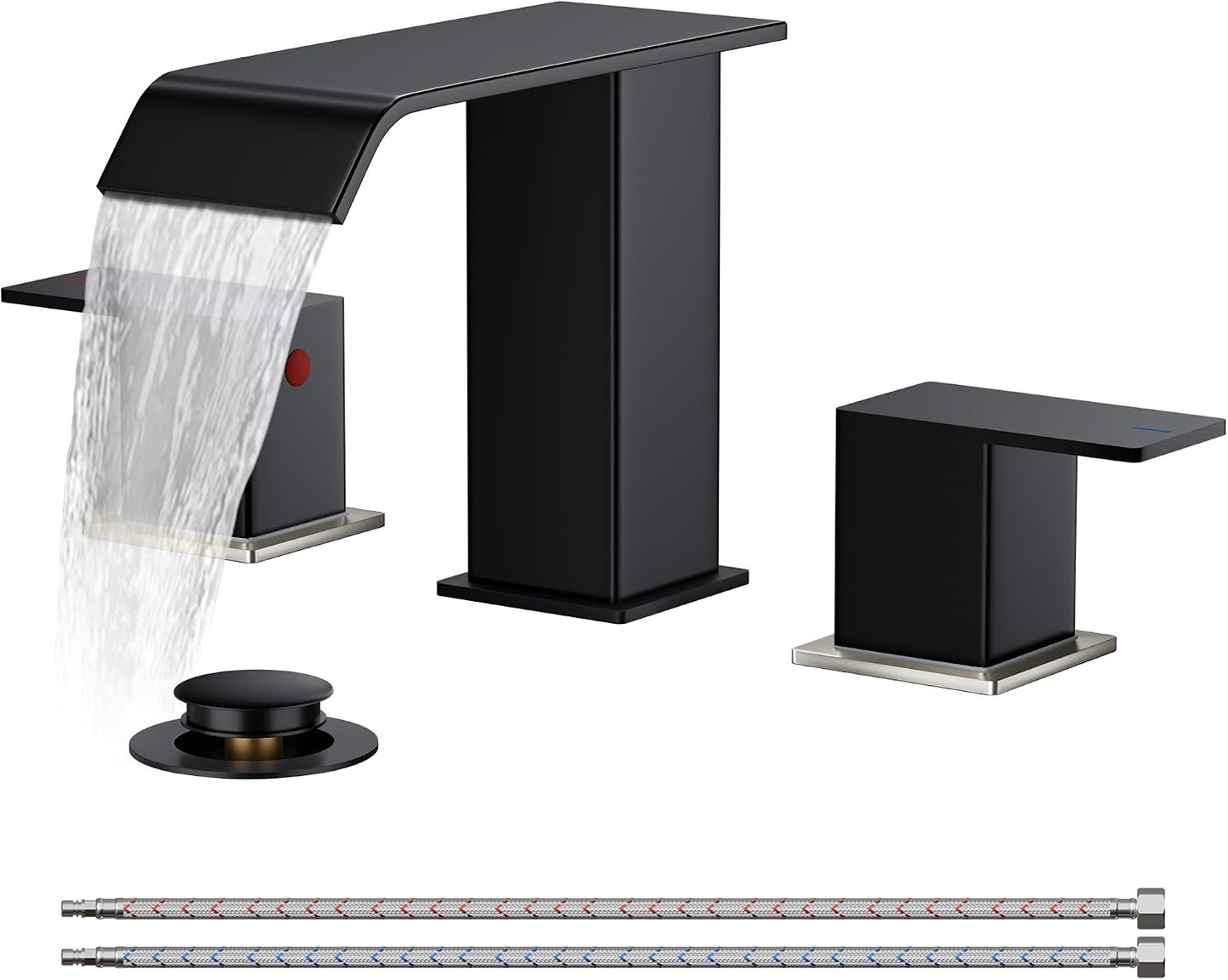 Grifo baño níquel cepillado negro 8pulg 2 asas