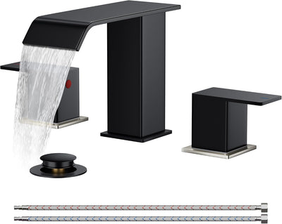 Grifo baño níquel cepillado negro 8pulg 2 asas