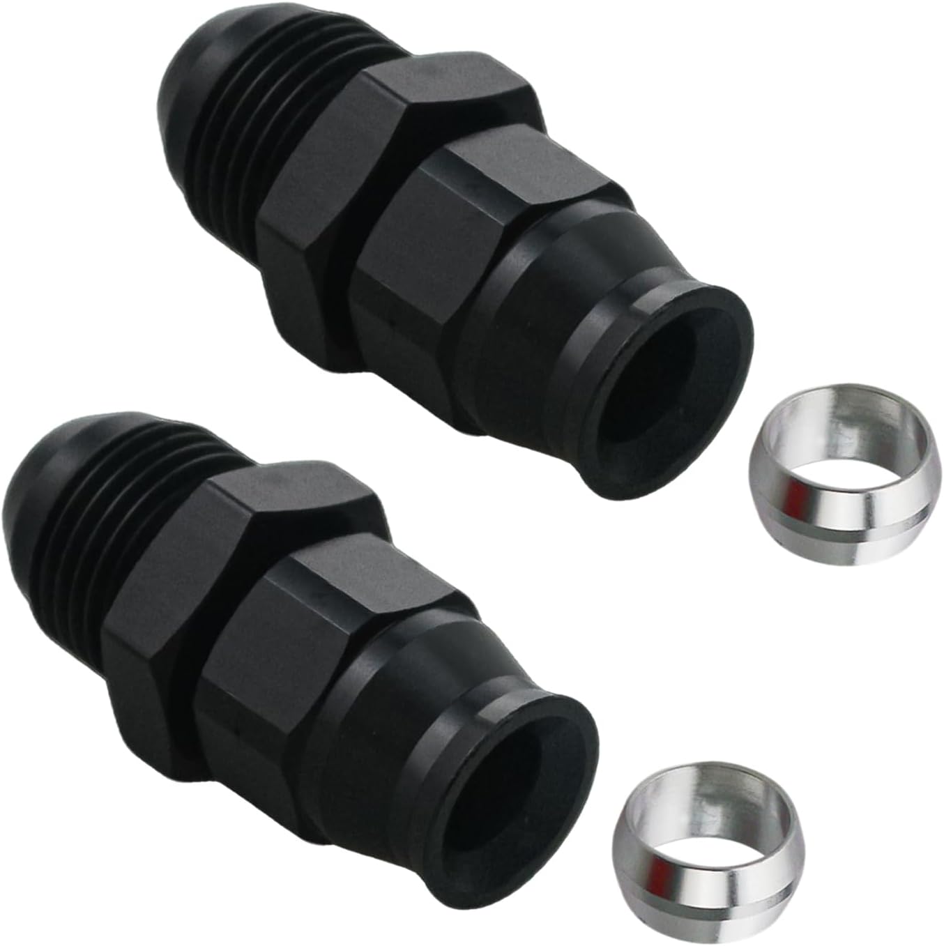 Adaptador compresión 6AN macho a 5/16" aluminio negro pack 2
