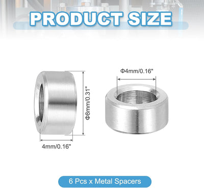 6 Pzas Espaciadores Acero Inox 4x8x4mm para Tornillos M4
