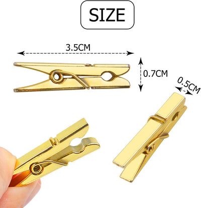 50 Clips Plástico Dorado para Papel, Ropa, Oficina y Arte