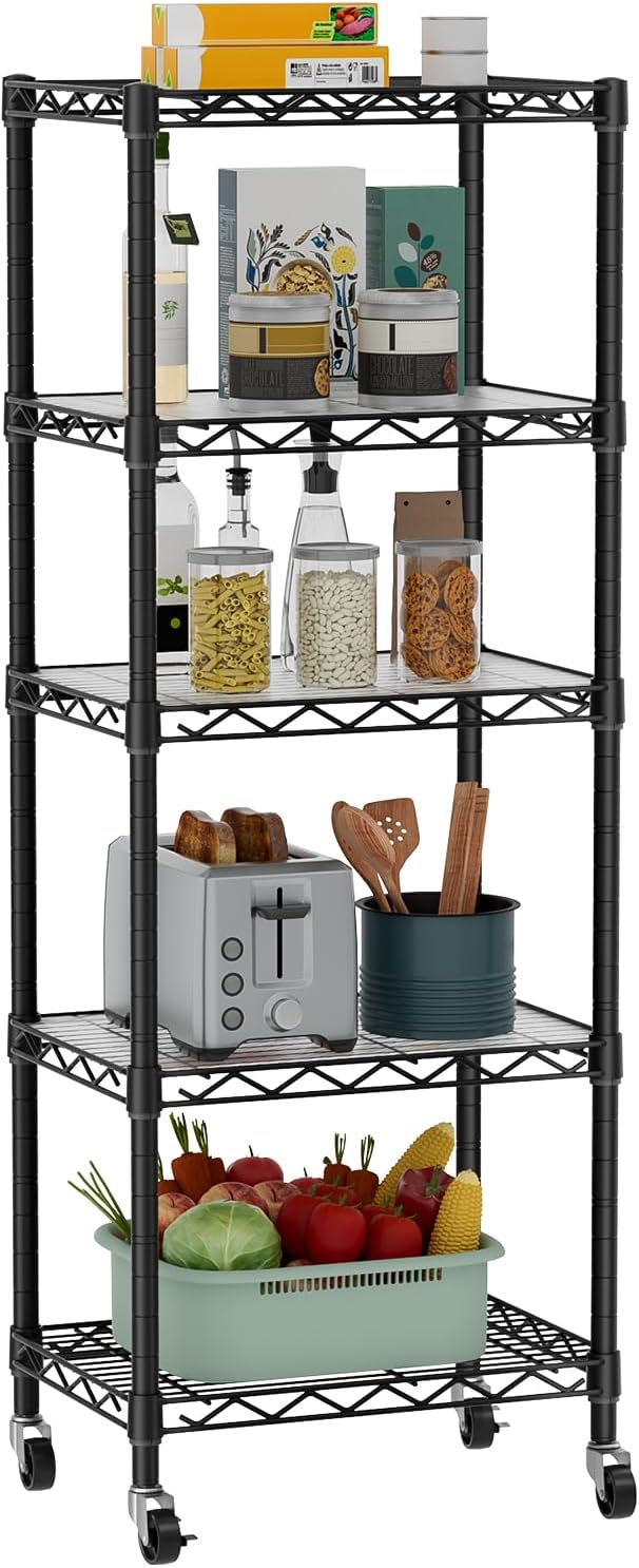 Estantería 5 niveles alambre con ruedas para baño y cocina
