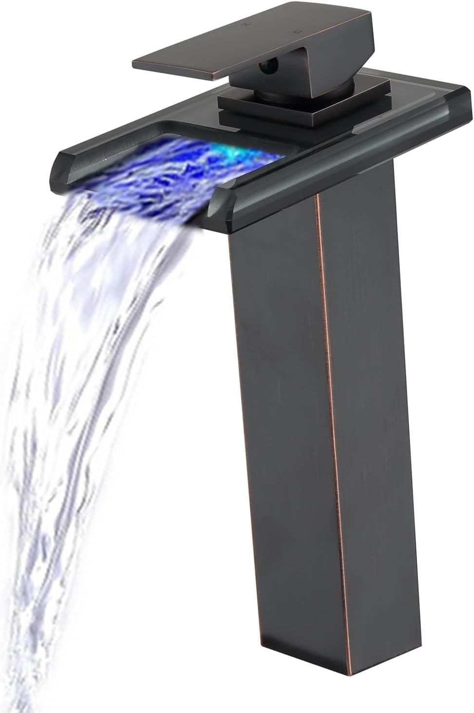 Grifo baño LED bronce aceitado 1 agujero boquilla vidrio