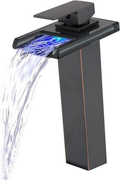 Grifo baño LED bronce aceitado 1 agujero boquilla vidrio