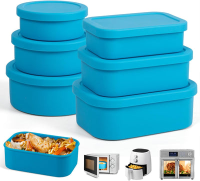 Recipientes silicona con tapa 6 pzas apilables para alimentos