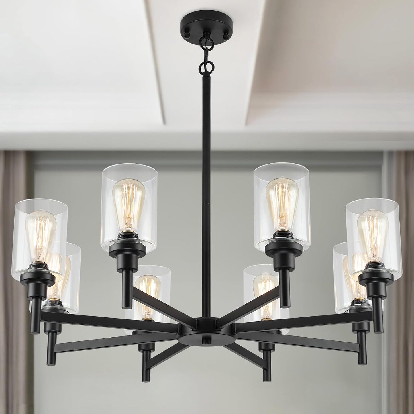 Candelabro negro 8 luces vidrio transparente sala cocina
