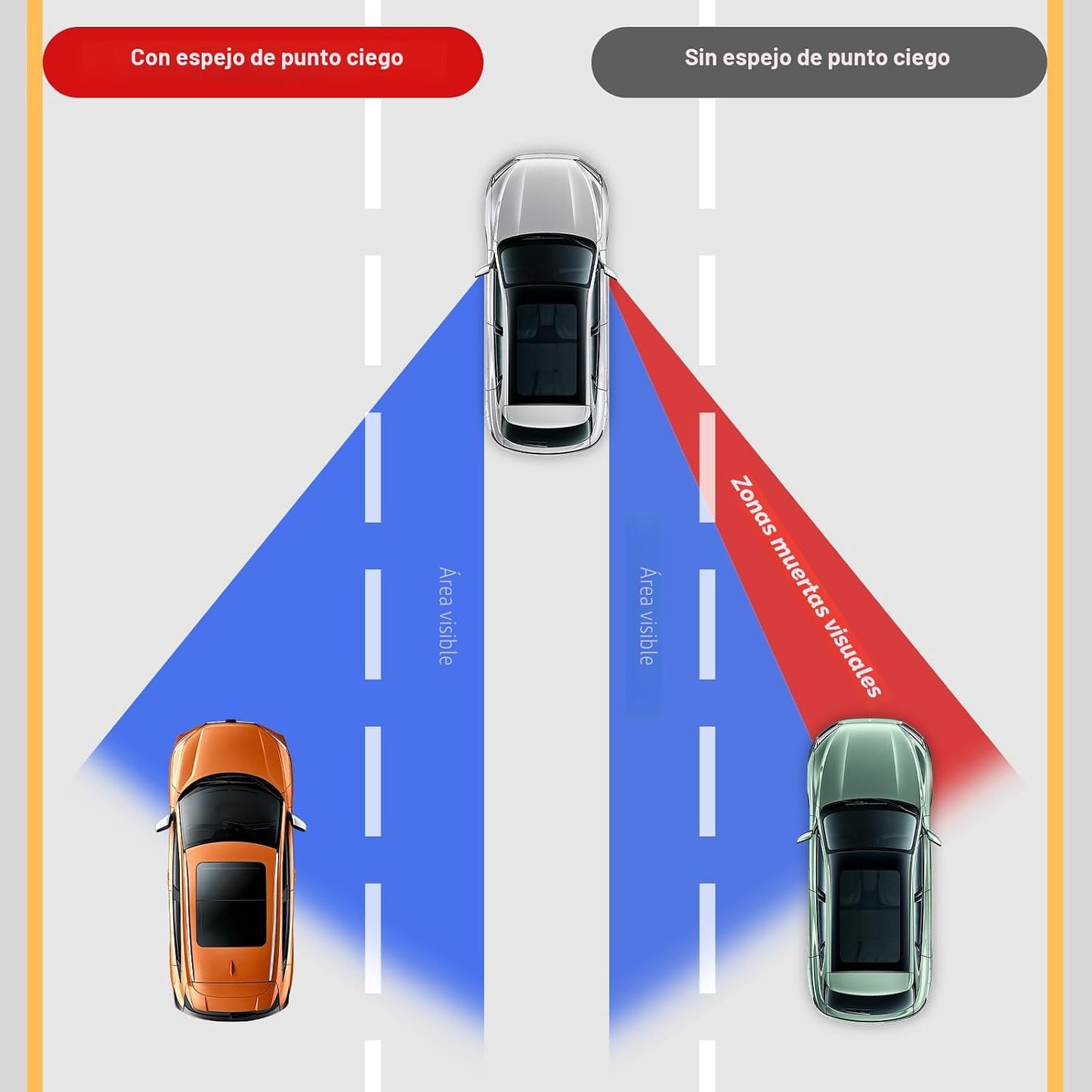 Espejo punto ciego coche sin marco vidrio HD para SUVs y camiones