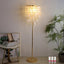 Lámpara pie concha 3 luces acabado dorado sala dormitorio