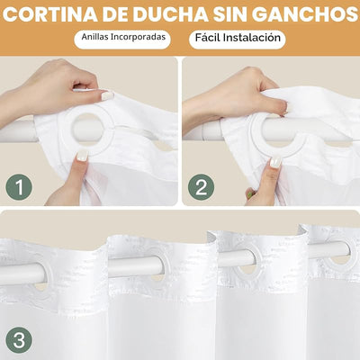 Set cortina ducha forro presión blanco impermeable