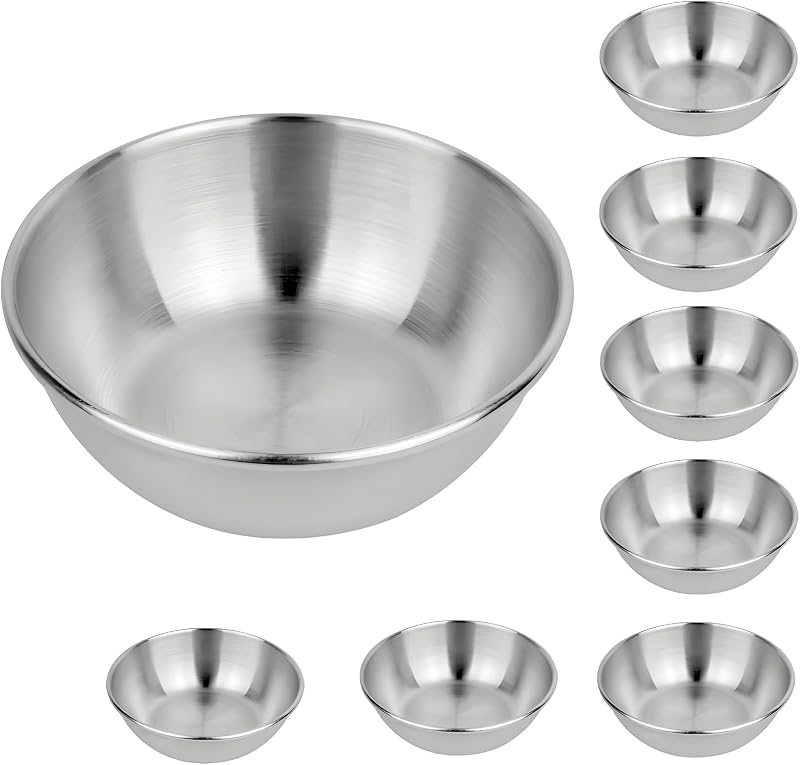 8 Pzas Cuencos Acero Inox para Salsa Plateado