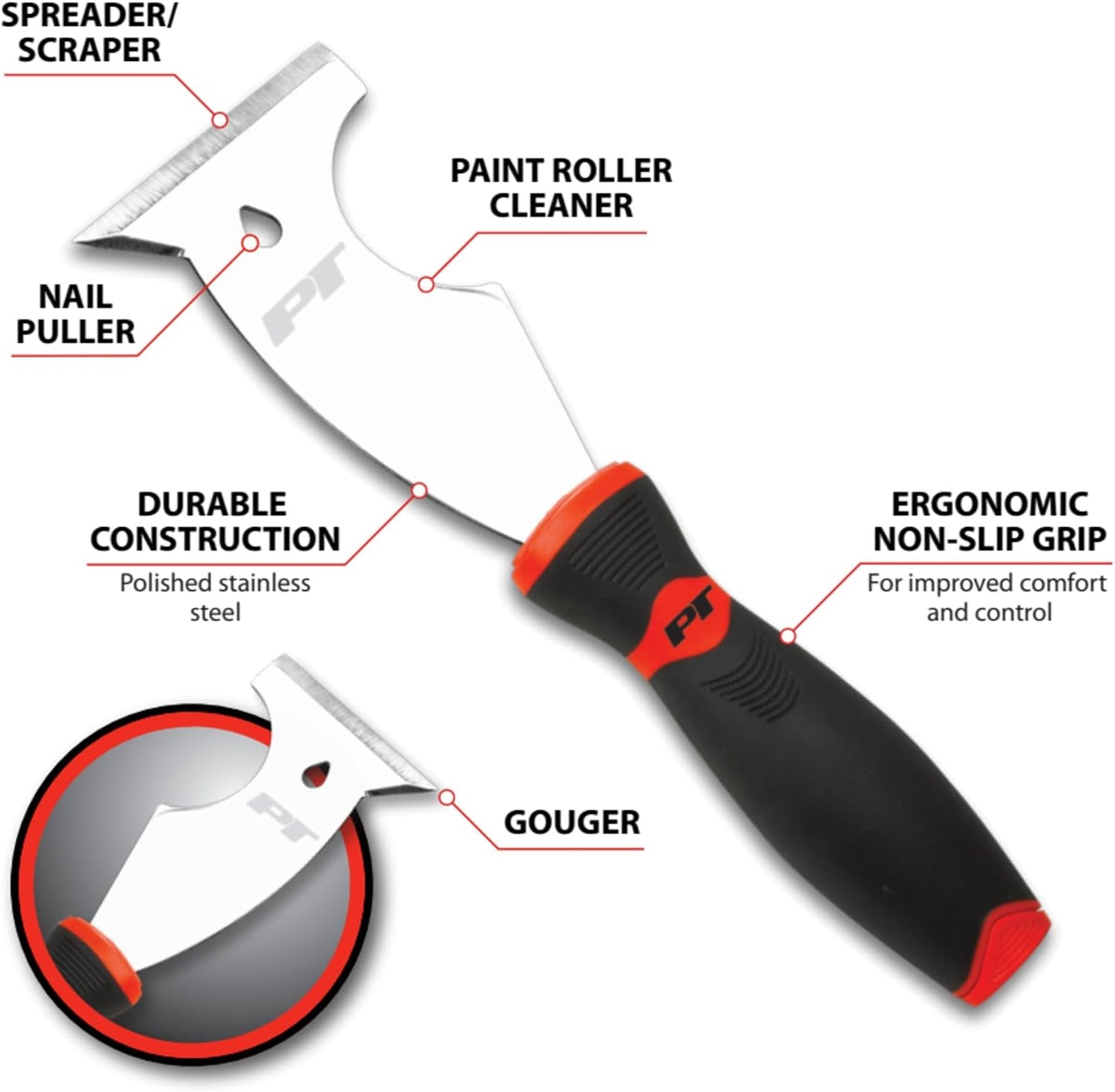 Herramienta pintor 6en1 acero inox pulido agarre ergonómico