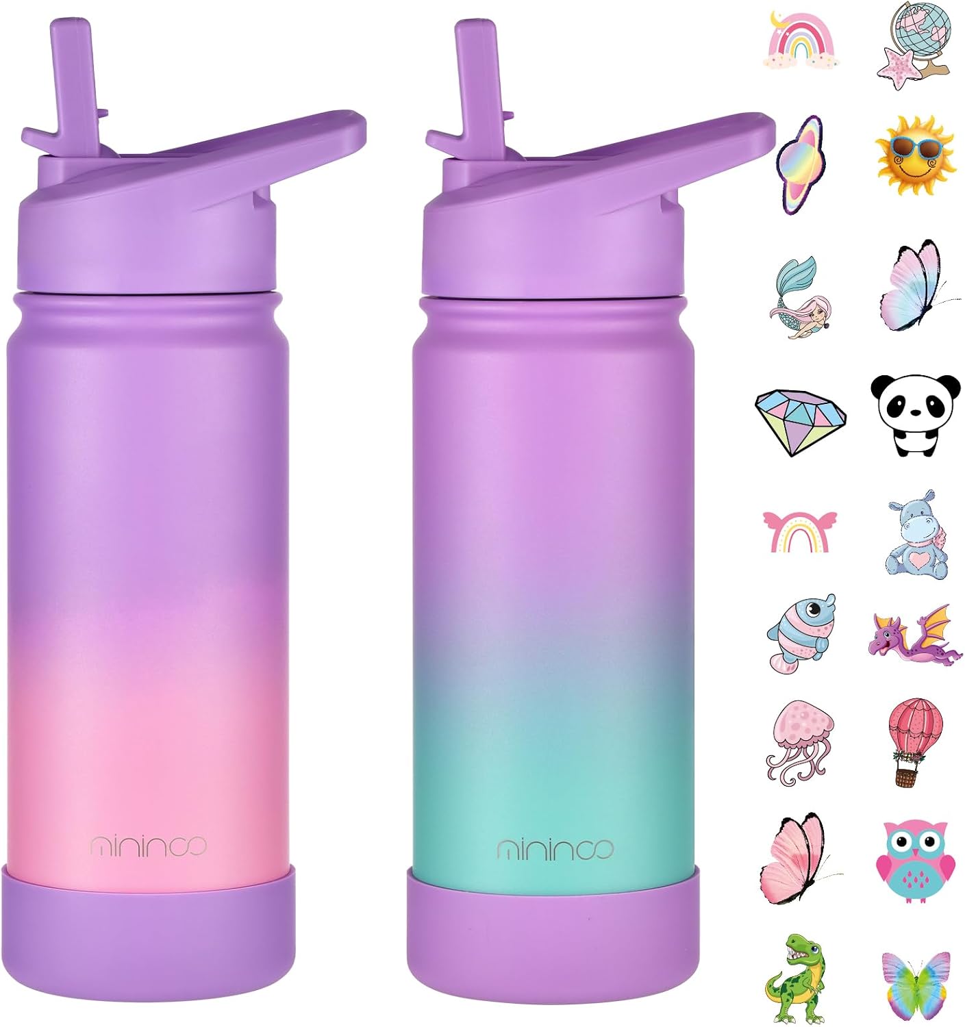 Botella agua acero inox 16oz para niños set 2