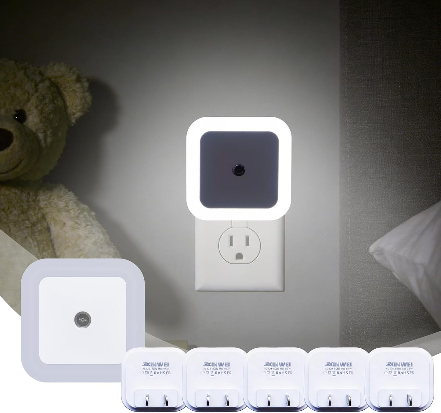 Luces nocturnas enchufables led sensor 0.5w paquete 6 unidades