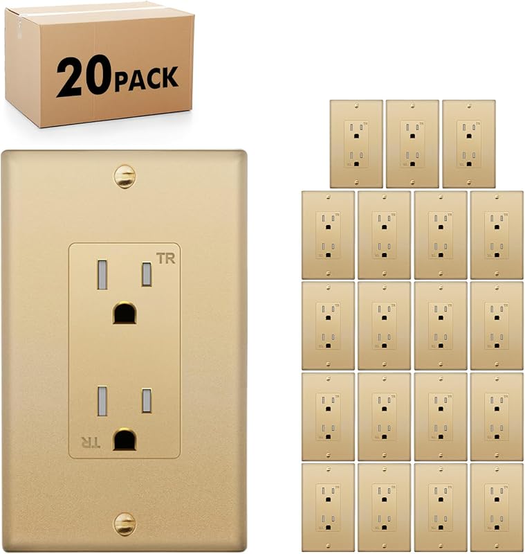 Salida decorativa 15A 125V con tierra pack 20 dorado