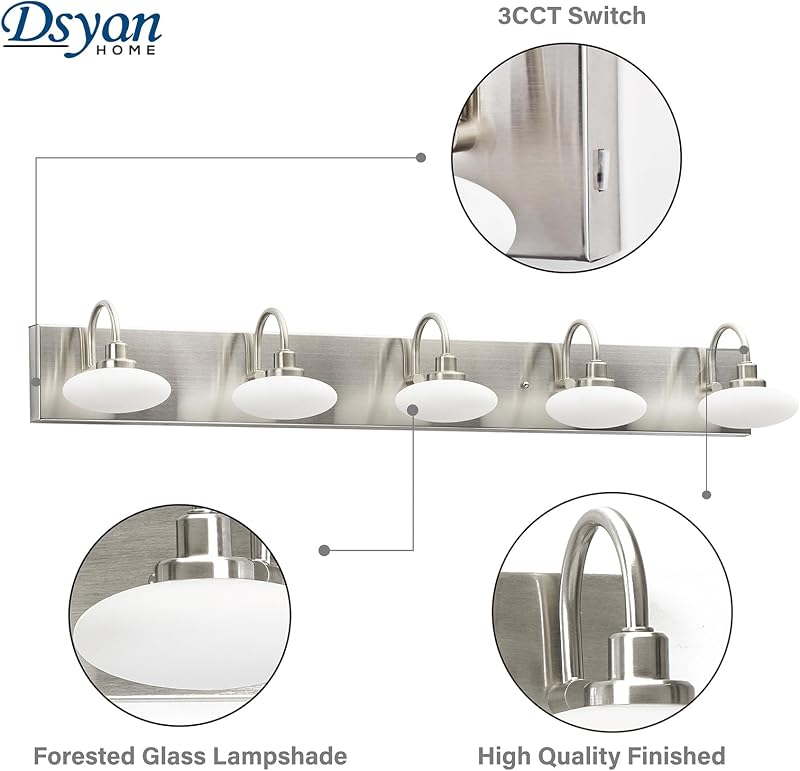 Lámpara LED tocador níquel 36pulg 5 luces 3000k-6000k