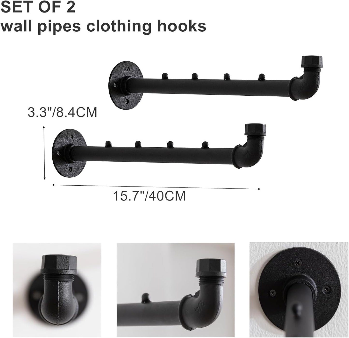 Barra ropa pared tubo metal resistente 2 unidades