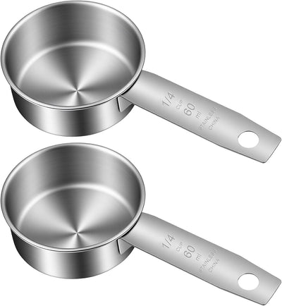 2 Tazas Medidoras 1/4 Taza Cuchara Acero Inox 2oz para Café y Gatos