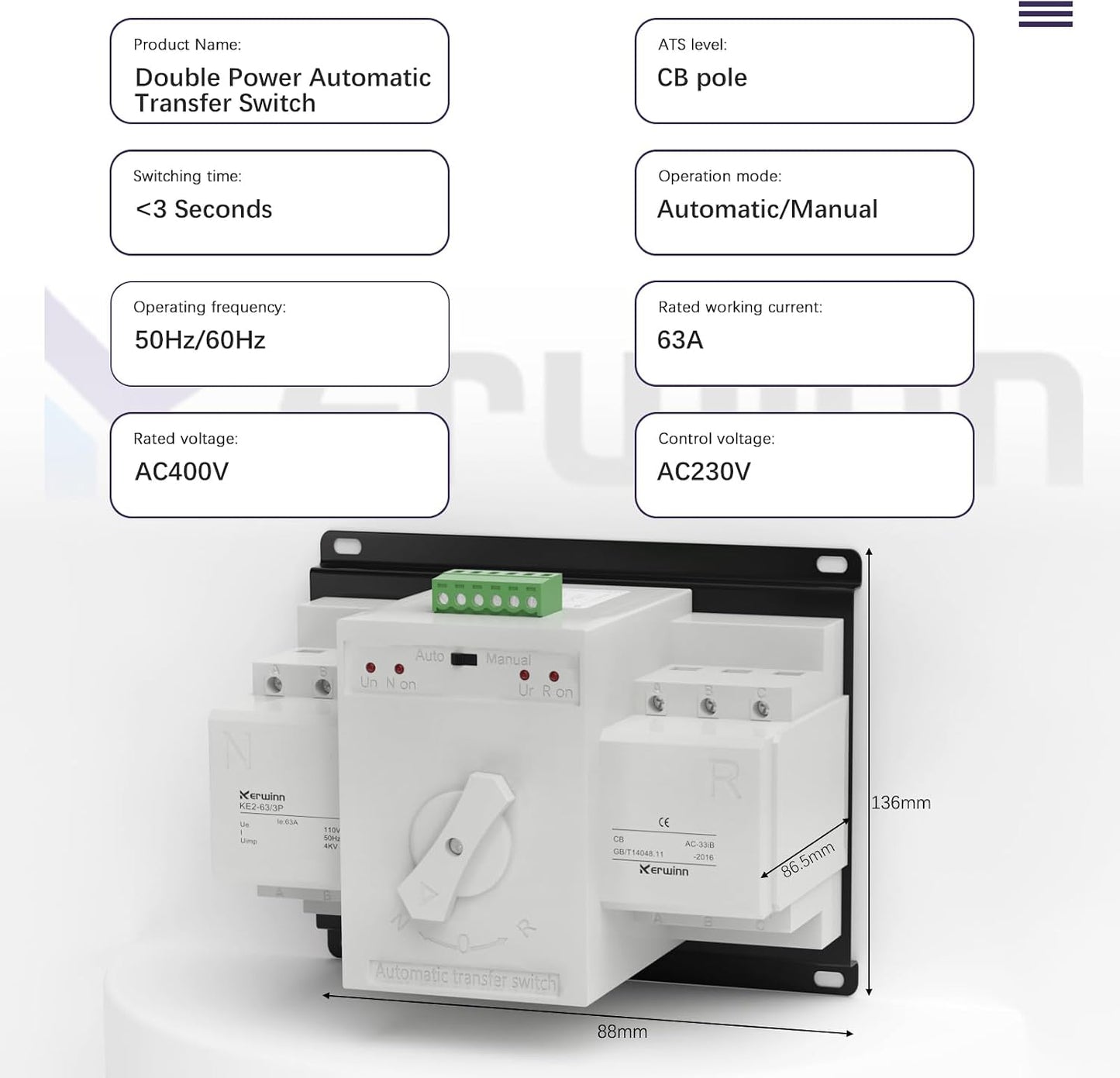 Interruptor transferencia doble potencia 110V 63A generador