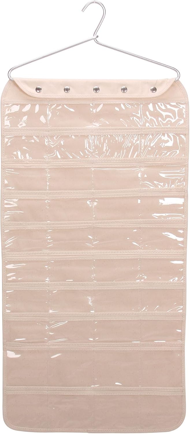 Organiz. colgante 80 bolsillos joyas lienzo blanco 5"