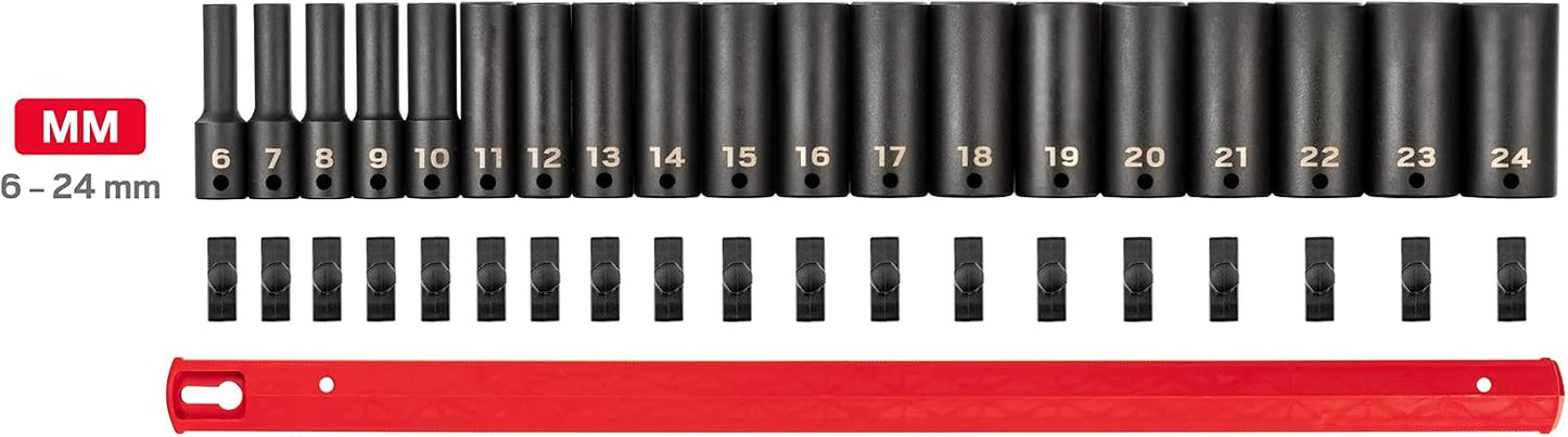Set dados impacto 3/8pulg riel 19pzas