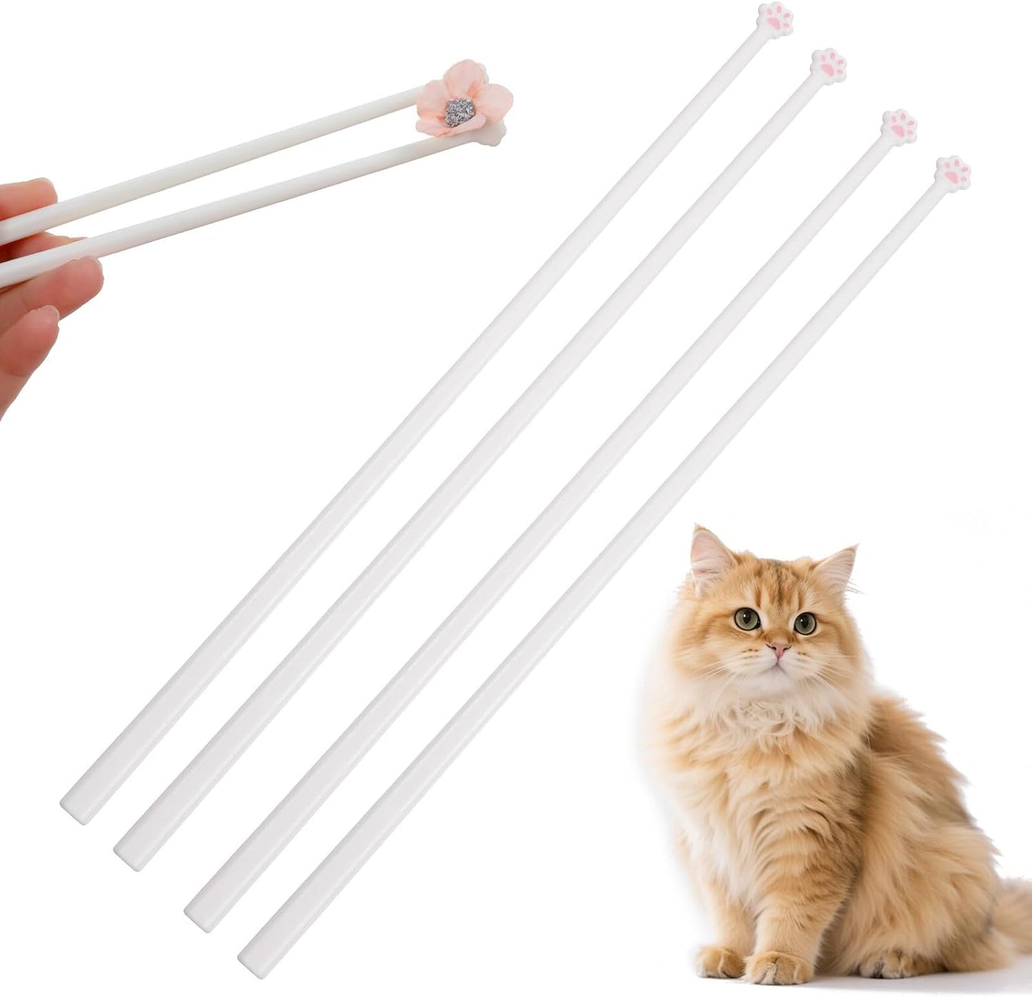 4 Pzas Palillos Blancos con Patas de Gato Reutilizables