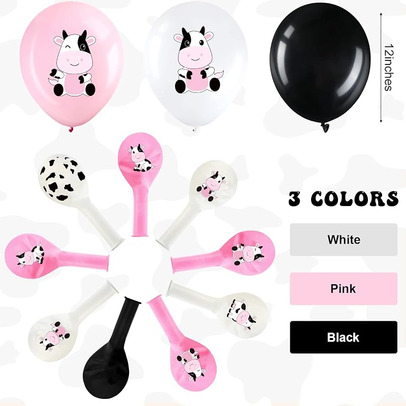 48 Globos Látex Estampado Vaca Rosa Blanco Negro