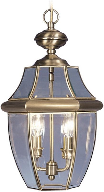 Linterna colgante latón antiguo cristal biselado exterior