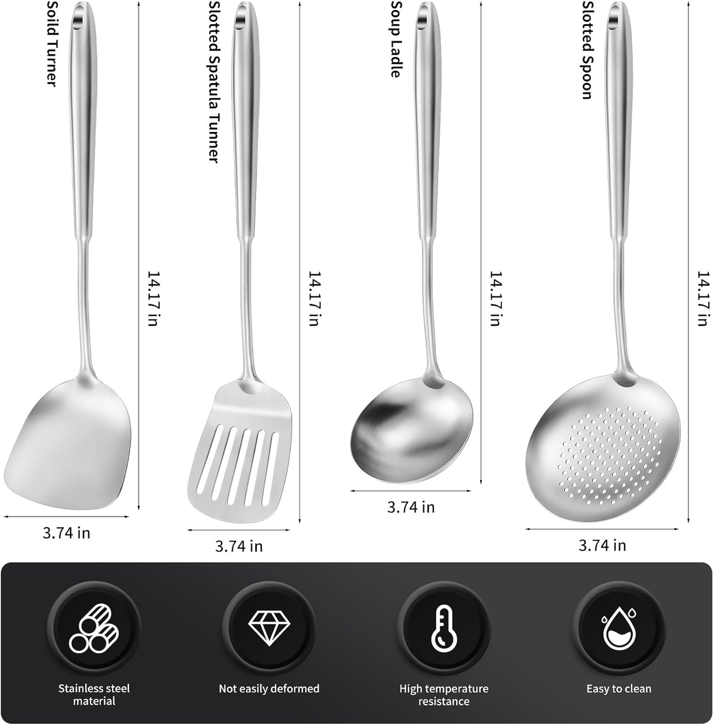 Set 4 Utensilios Wok Acero Inox 304 15pulg