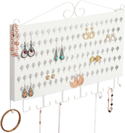 Organiz. joyas pared 117 agujeros 12 ganchos blanco 16.54x12.2pulg