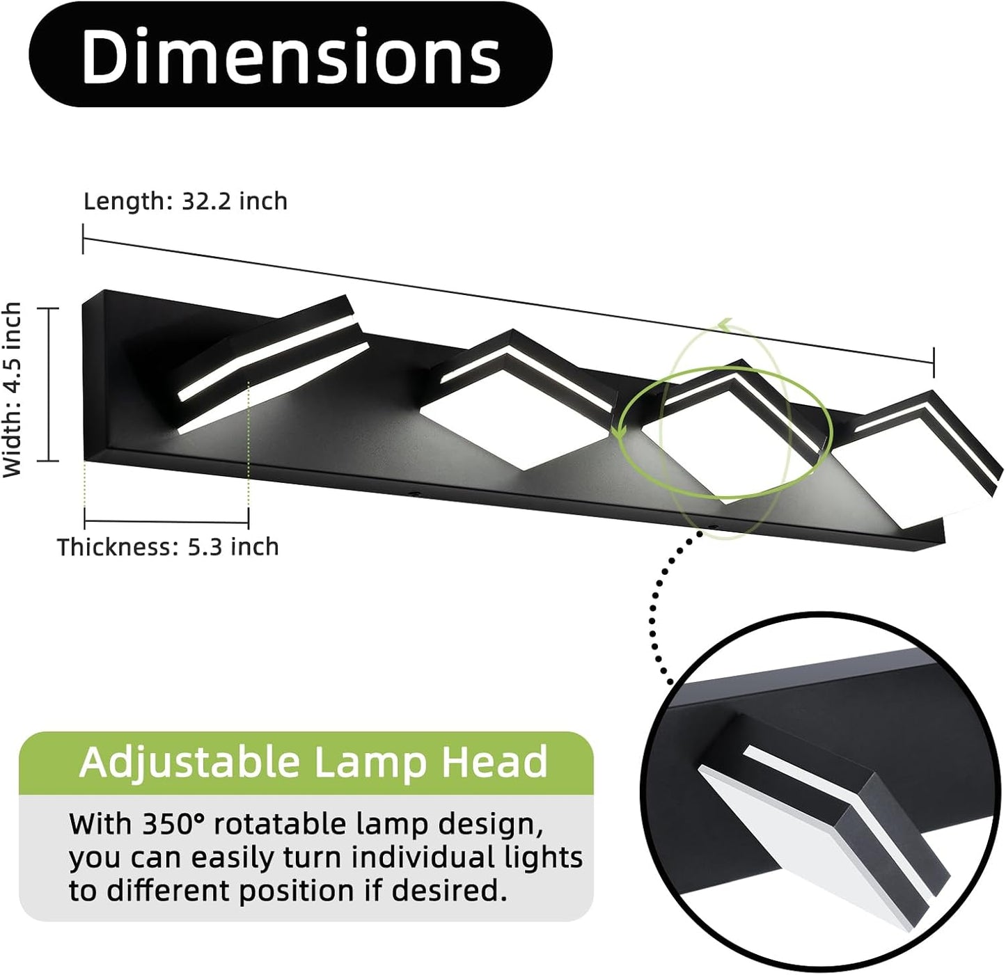 Lámpara baño LED 4 luces negro sobre espejo