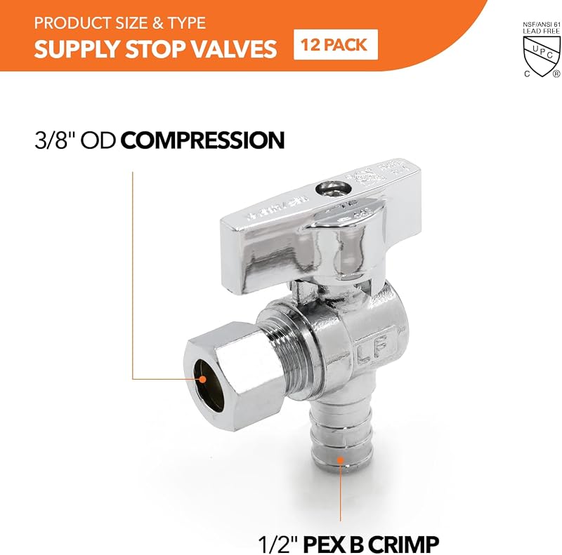 Válvula tope suministro PEX B 1/2x3/8" compresión pack 12