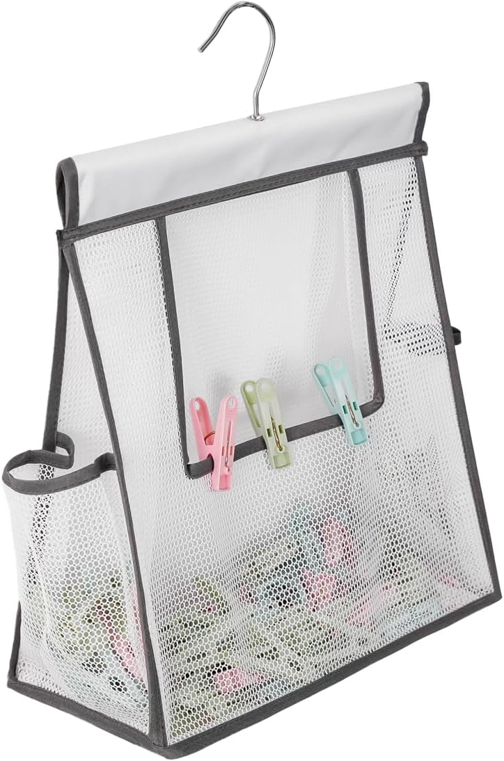 Bolsa almacenamiento con perchero para cesta ducha gris