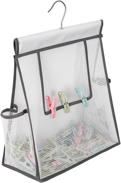 Bolsa almacenamiento con perchero para cesta ducha gris