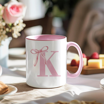 Taza café cerámica rosa con monograma k