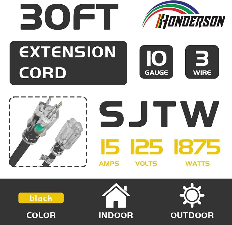 Cable extensión resistente intemperie 30 ft negro