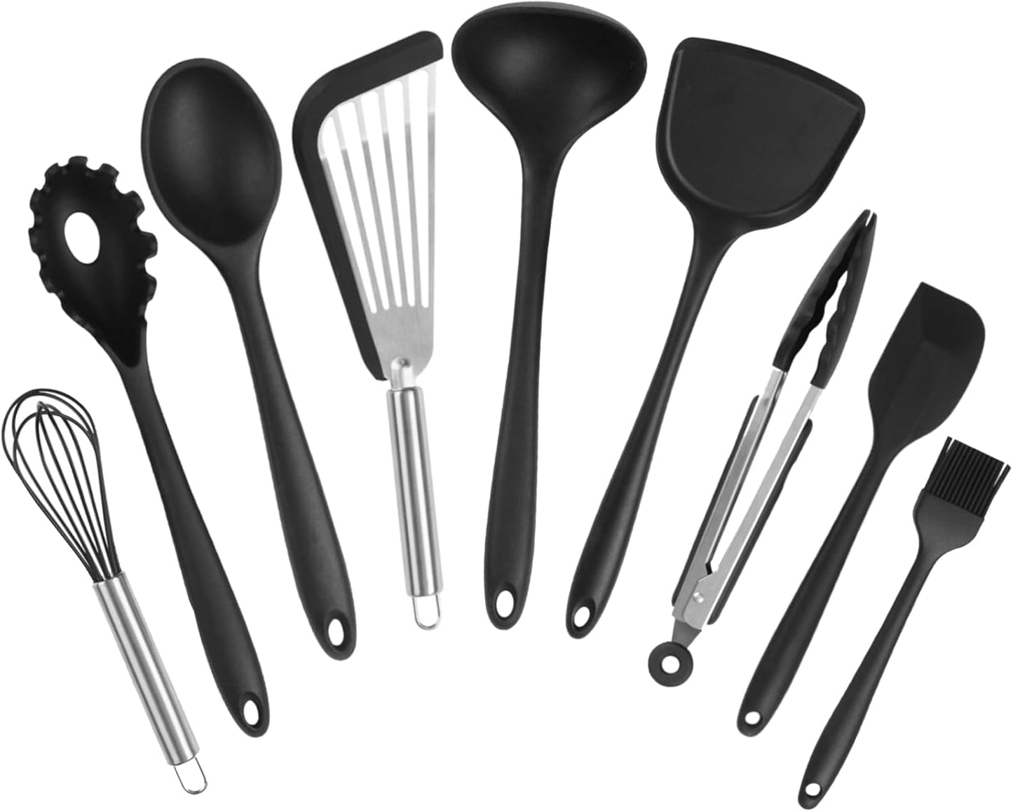 Set 9 Utensilios Silicona Negro Antiadherente Apto Lavavajillas