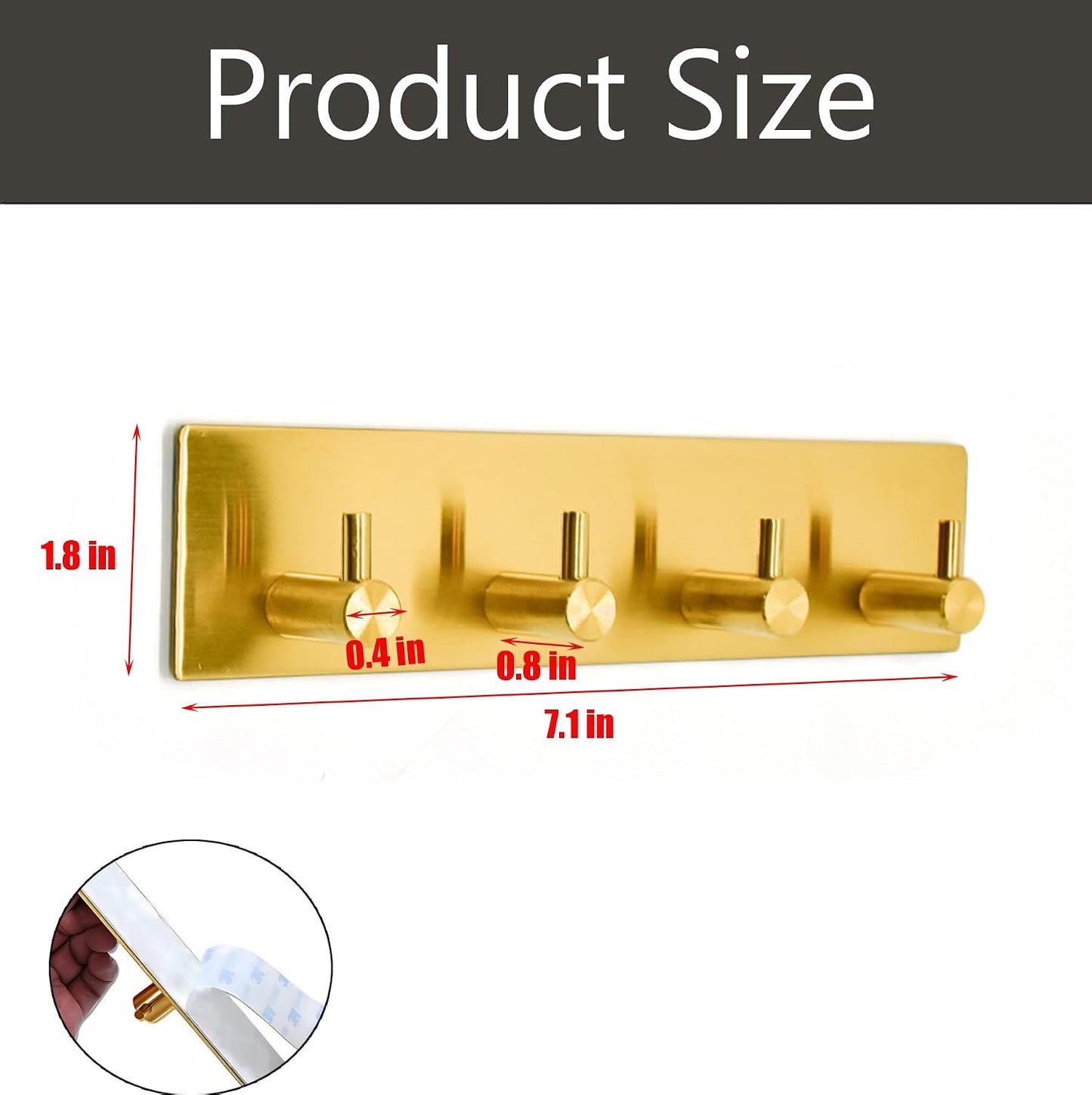 Soporte llaves acero inox 304 adhesivo 4 ganchos dorado