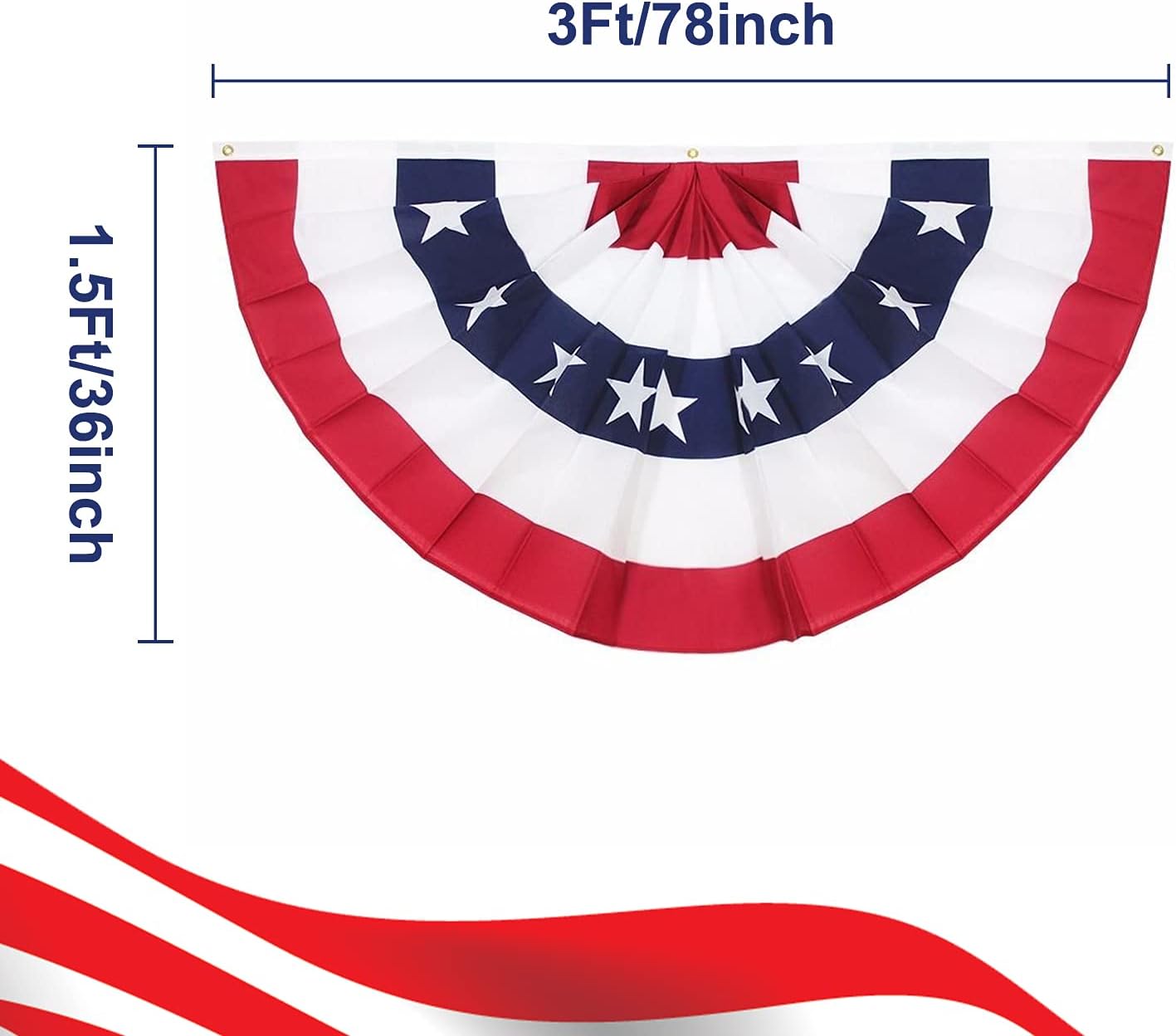 Bandera abanico plisada 3x1.5ft patriótica EE.UU. 4