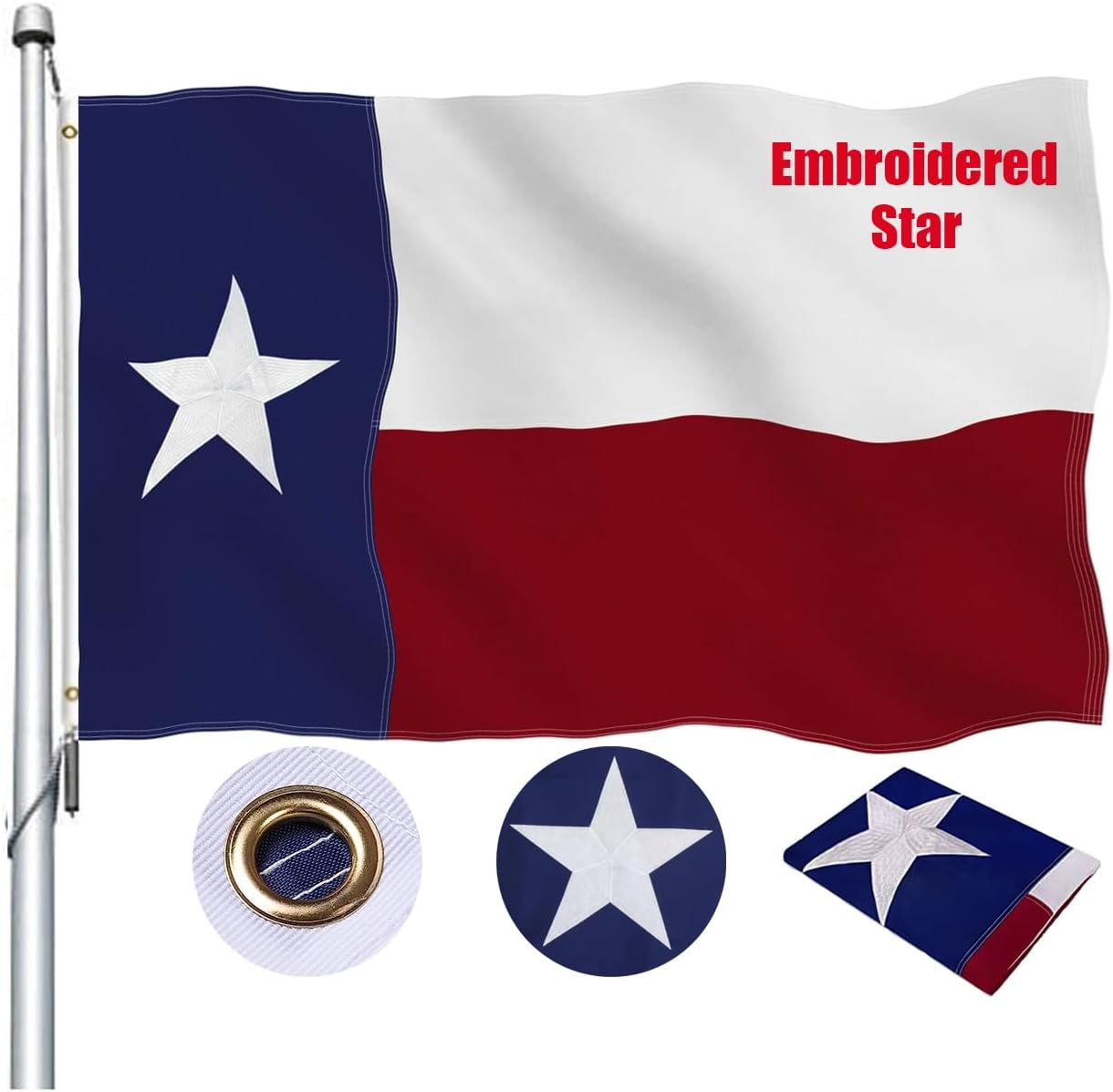 Bandera Texas 3x5ft 210D Oxford 4 filas dobladillos