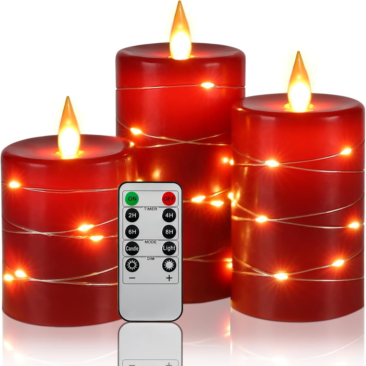 Velas LED parpadeantes sin llama con control remoto pack 3