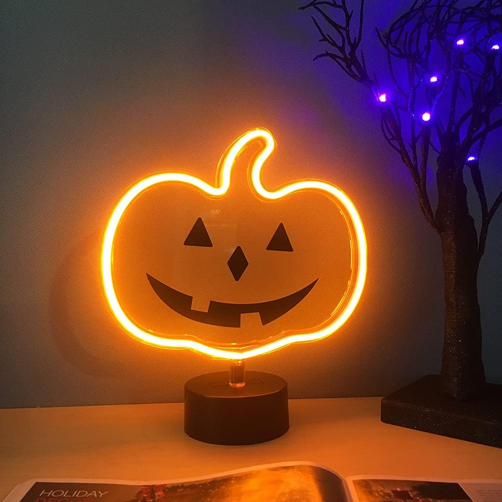 Letrero neón calabaza naranja luz USB Halloween
