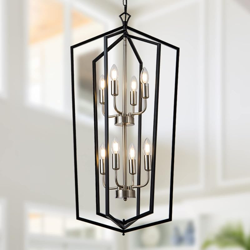 Lámpara colgante 8 luces estilo farol de granja metal negro