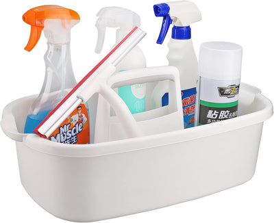 Cubo plástico organizador limpieza hogar con asa blanco